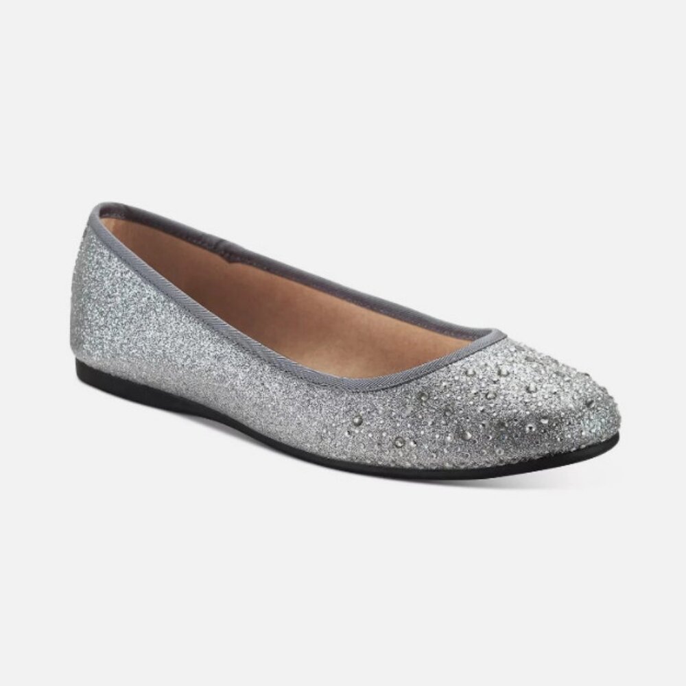 Style & Co Angelynn Rhinestone Glitter Ballet Flats Silver Size 10